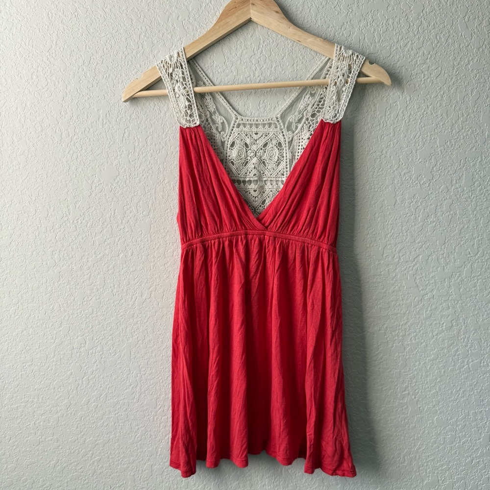 Forever 21 Red Babydoll Top‎ with Crochet Lace Trim